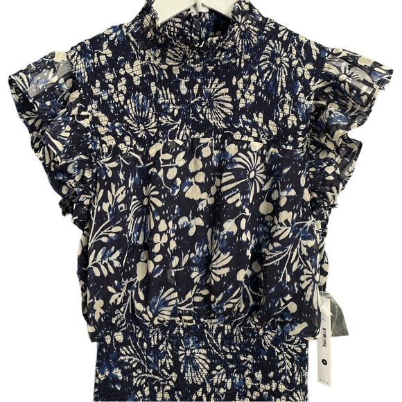 AQUA Floral Smocked Sleeveless Midi Dress - NWT Blue - Small - Picture 2 of 4